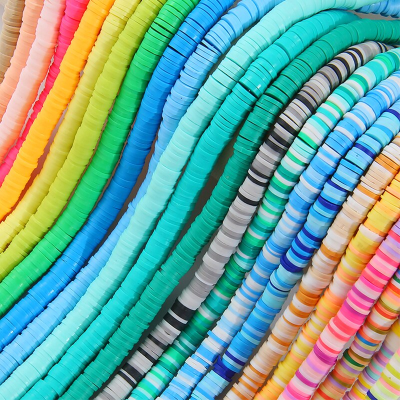 Dây hạt dẹt tròn bằng đất sét polymer dùng làm đồ trang sức thủ công 4/6mm