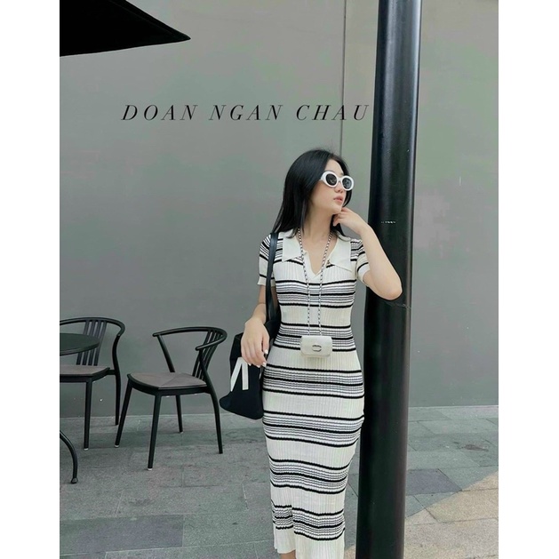 Đầm body polo sọc đen trắng