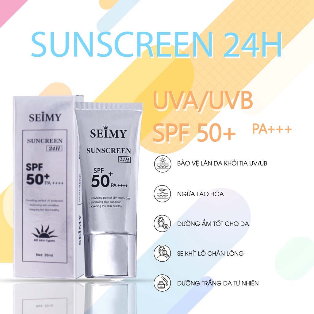 [CHÍNH HÃNG] Kem chống nắng dưỡng da trắng Seimy - Sunscreen 24h - Kem dưỡng da