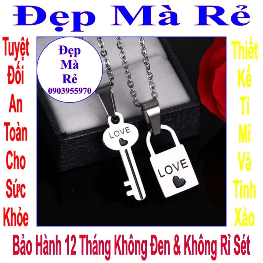 Dây chuyền cặp hình ổ khóa và chìa khóa tình yêu khắc chữ LOVE (2 dây) - DCC00026T035069