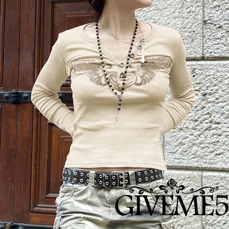 Áo thun lửng tay dài đính đá thời trang nữ vintage