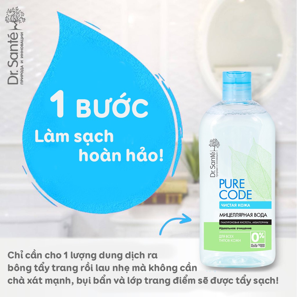 Nước Tẩy Trang Micellar Dr.Sante Pure Cоde Dành Cho Mọi Loại Da, Da Thường, Da Khô Nhạy Cảm 500ml