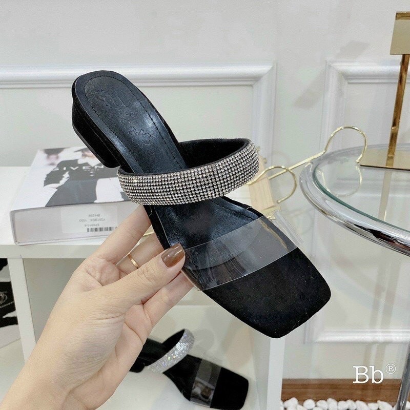 [Bán sỉ rẻ] DÉP CAO GÓT QUAI BẢN ĐÁ TO PHỐI TRONG GÓT BẦU 2p TIỆN LỢI