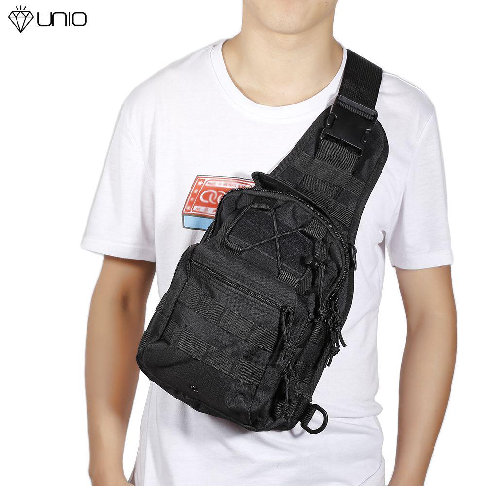 UNIO Men's Black Travel Hiking Crossbody Bag Chest Shoulder Casual Bags Daypack