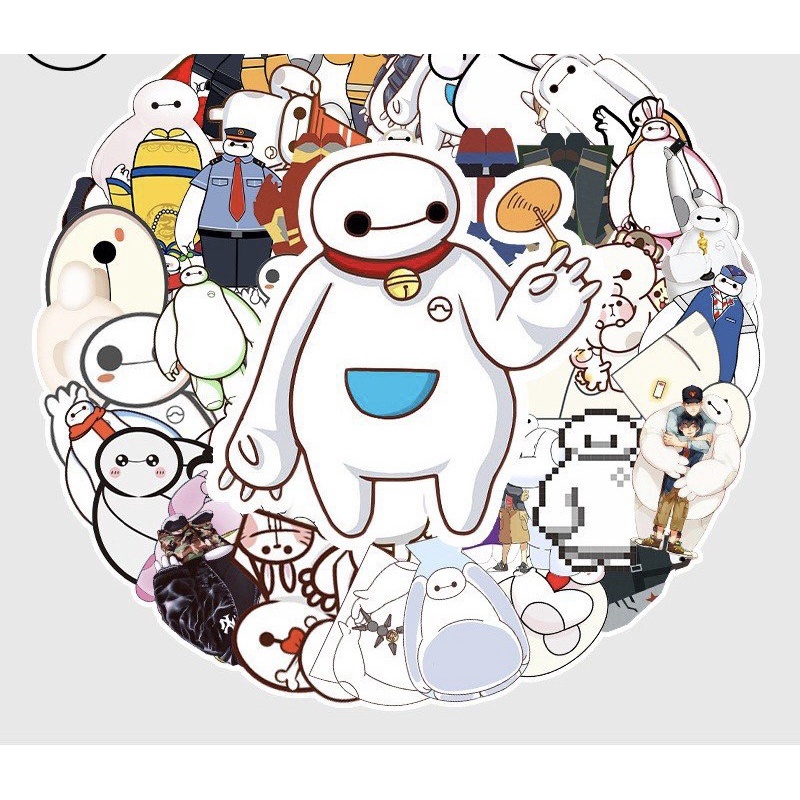 Sticker Big Hero Sticker Disney Baymax 30-60 cái ép lụa/ Hình dán Big Hero Disney