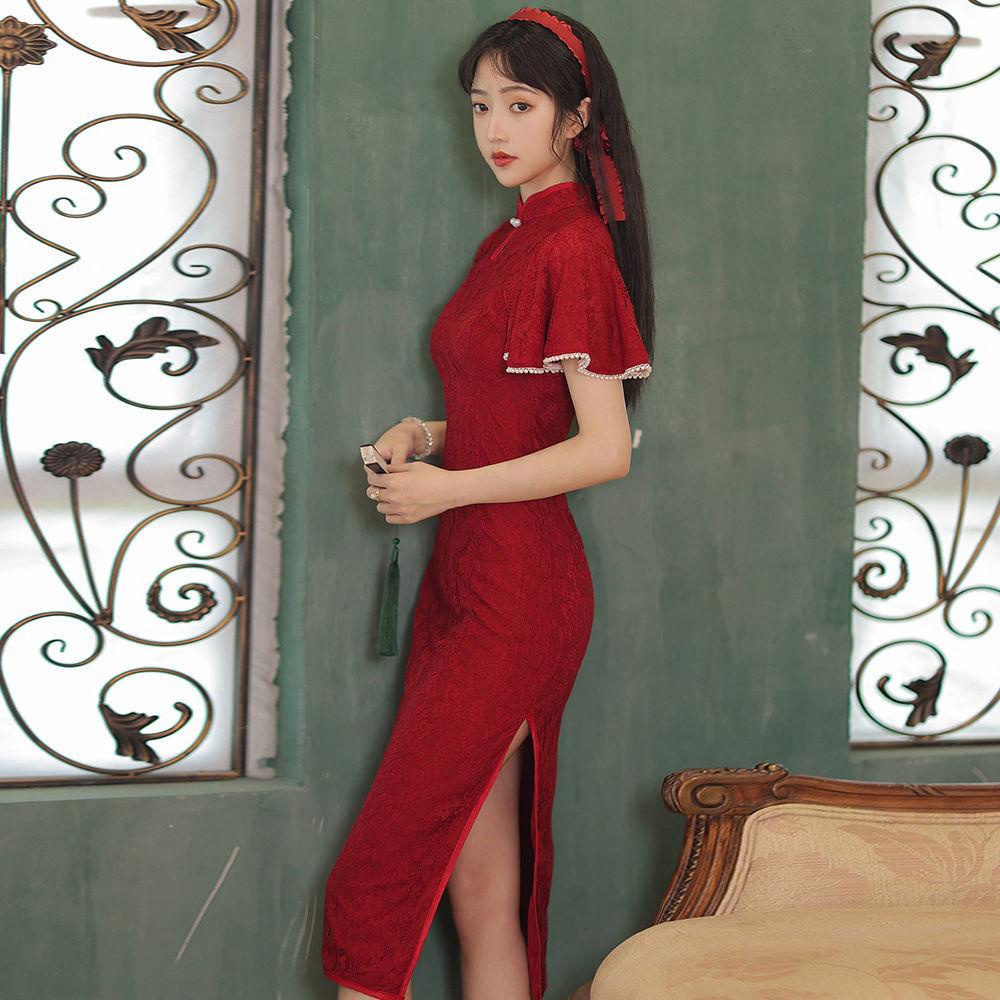 Sườn Xám Cách Tân Màu Đỏ Phong Cách Trung Hoa Thời Trang Mùa Hè 2022 Mới Cho Cô Dâu