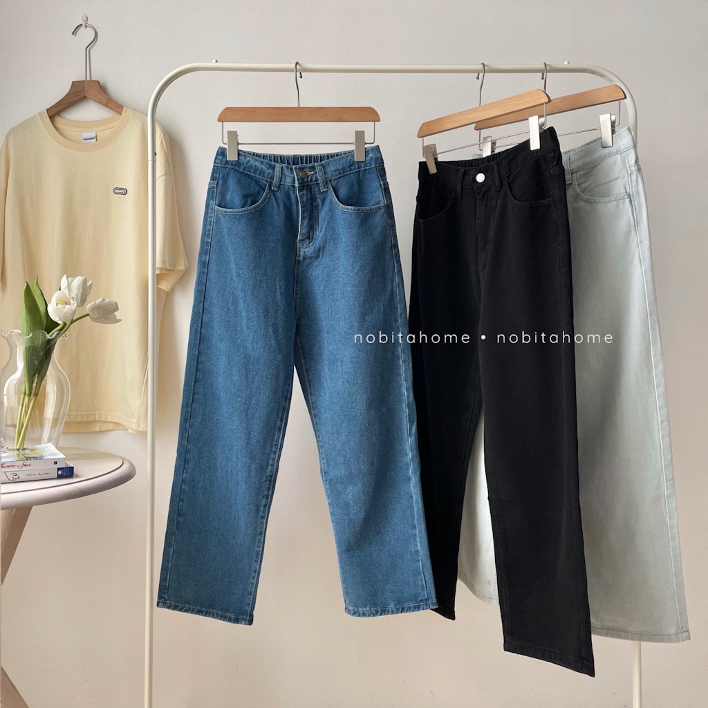 NOOBITA - Quần baggy jeans, quần ống suông, nửa lưng chun 7500