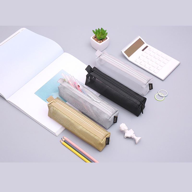 Túi Đựng Bút Bằng Nylon Trong Suốt Dạng Lưới Phong Cách Hàn Quốc Ốp