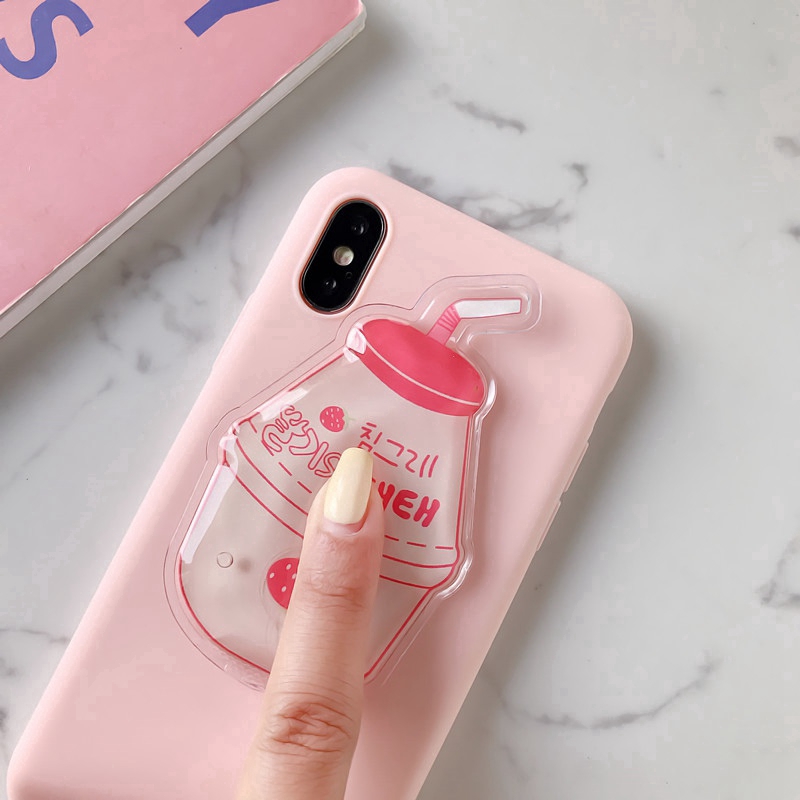 Attached to the back of the mobile phone with pearl milk tea pattern pop Phone holder