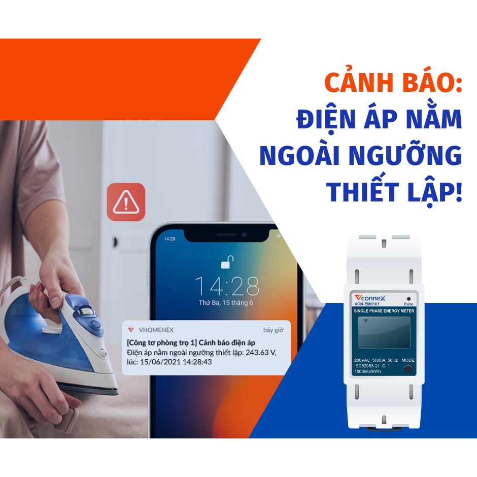 Công Tơ Điện Tử Thông Minh Vconnex,theo dõi điện ,kết nối wifi, quản lý tiền điện,tiết kiệm điện năng- Vconnex KHánh Hoà