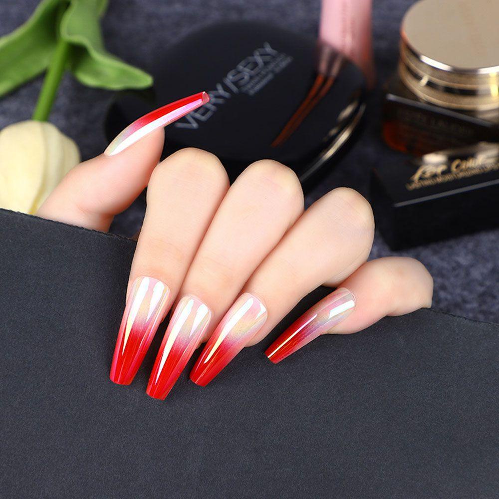 Set 24 Móng Tay Giả Múa Ba Lê Bằng Acrylic Màu Sắc Gradient