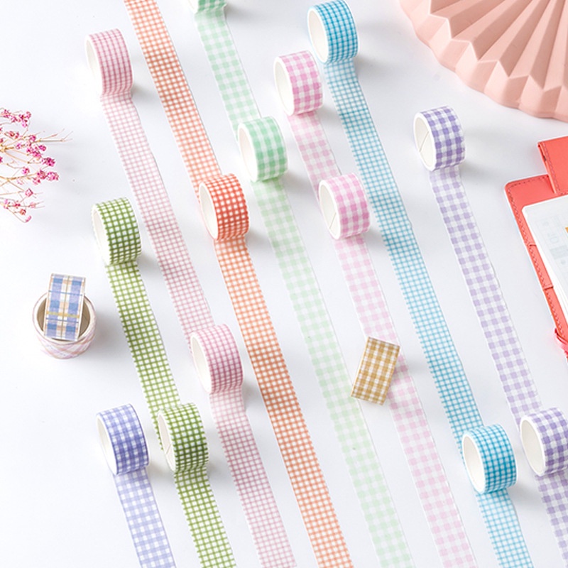 Washi tape kẻ caro Agugu - Hộp 4 cuộn băng dính washi kẻ caro nhiều màu 2cm trang trí sổ