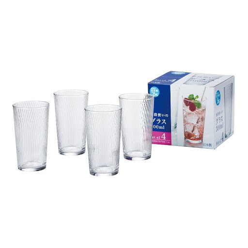 Set 4 cốc thủy tinh 240ml họa tiết vân dọc