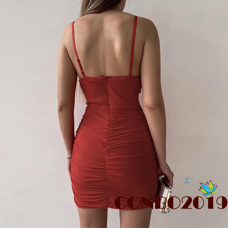 Đầm Hai Dây Cổ Chữ V Đính Đá Thời Trang Cho Nữ