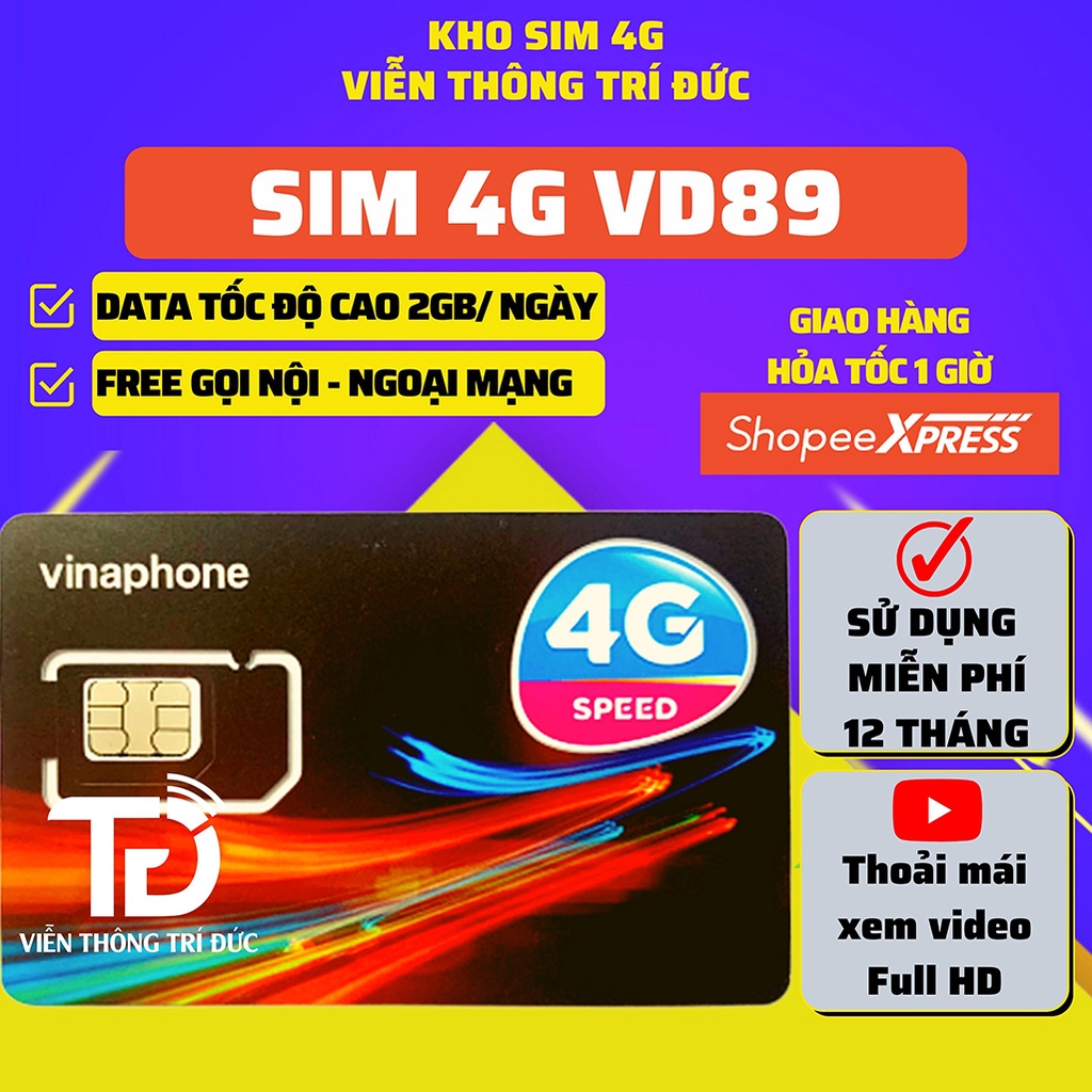 Sim 4G Vinaphone VD149 Data 120Gb, VD89/Fhappy 60Gb/tháng, Gọi Free 12 Tháng - U1500 Data 500Gb/tháng Max băng Thông