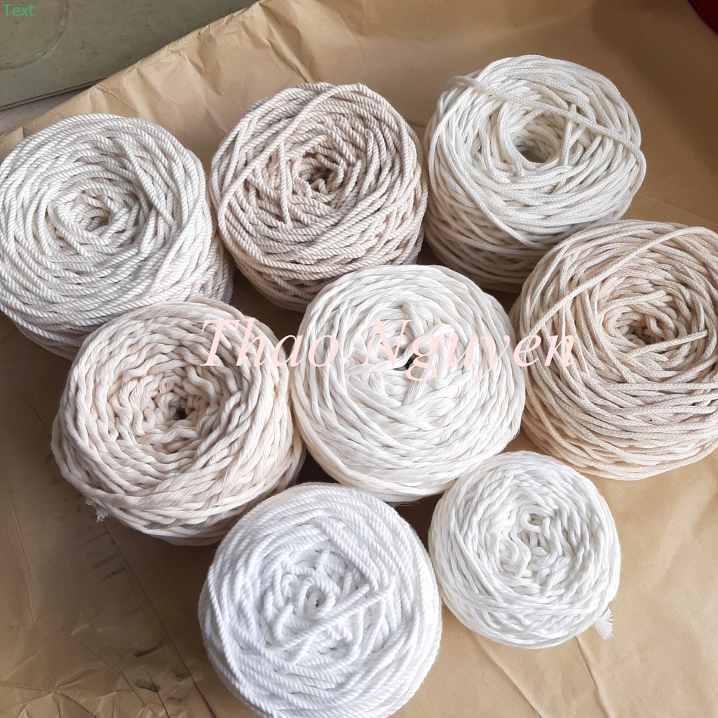 Dây macrame dệt mắt na - 3mm, 4mm ,5mm. Màu ngà và kem