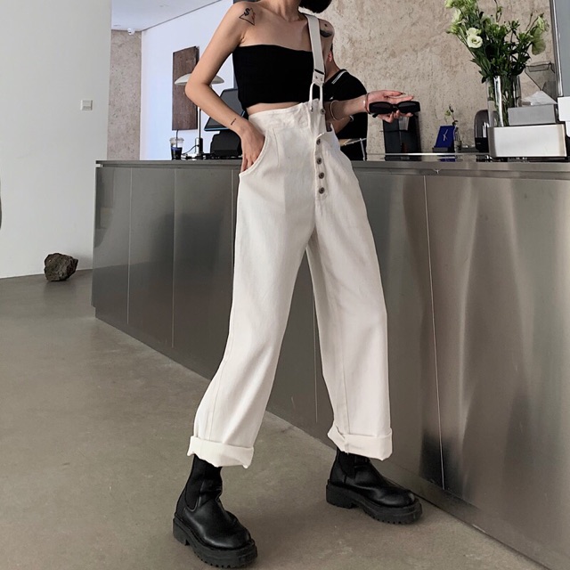 Quần yếm trắng một dây Ulzzang _NAIP | BigBuy360 - bigbuy360.vn