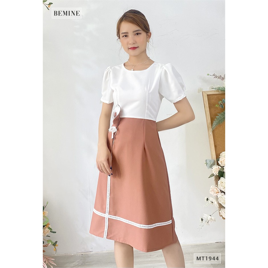 Đầm nữ phối trắng hoa eo BEMINE MT1944NAU | BigBuy360 - bigbuy360.vn