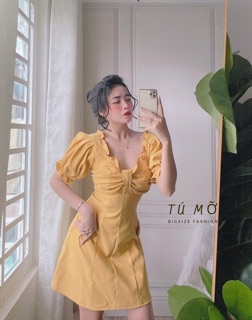 bigsize đầm nhung nhún ngực