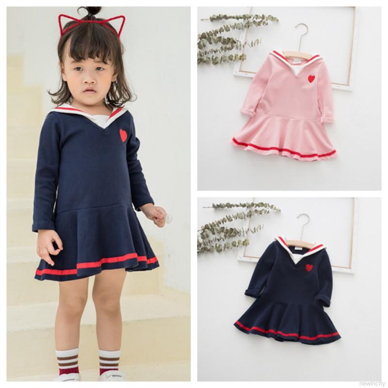 Đầm Tay Dài Thêu Hình Trái Tim Cho Bé Gái