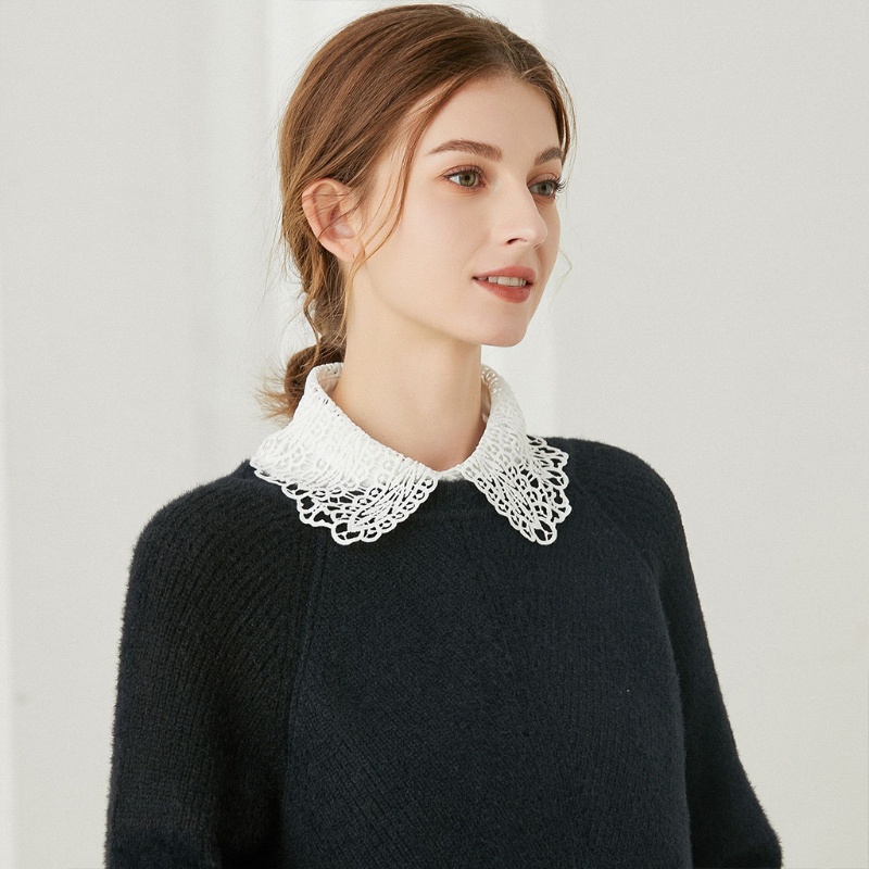 Xiangbao Cổ Áo Sơ Mi Giả Màu Trắng Thêu Họa Tiết Lá Có Nút Có Thể Tháo Rời Cho Nữ