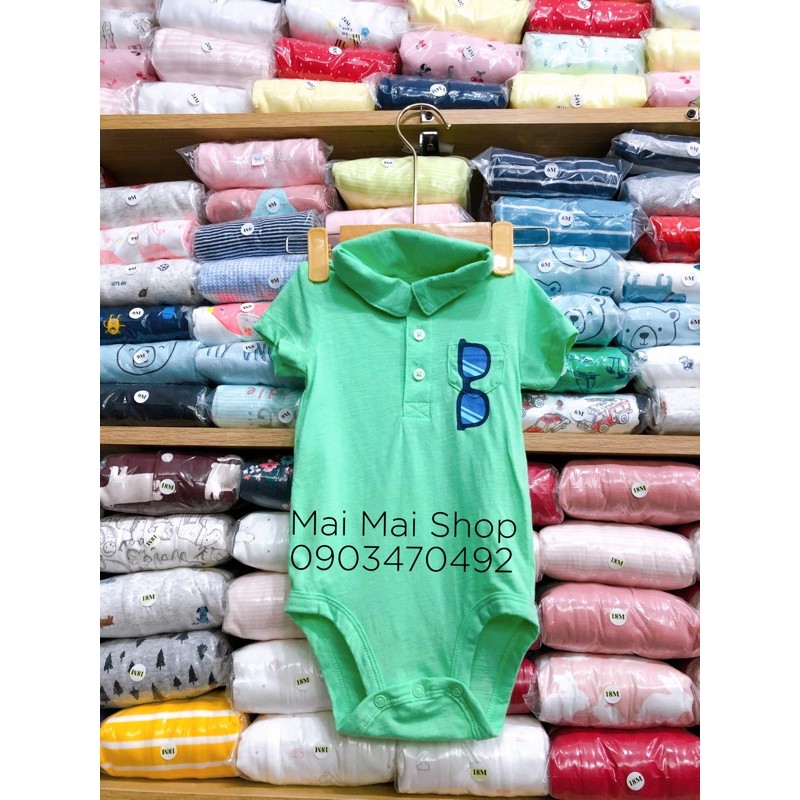 Body chip cộc tay có cổ bẻ xuất dư bé trai- Body cotton mát cho bé 0-24 tháng (3M, 6M, 9M, 12M, 18M, 24M)