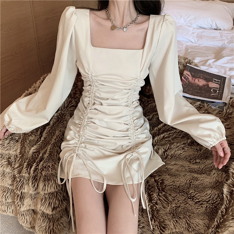 Đầm Body Xiaozhainv Cổ Vuông Phối Dây Rút Gợi Cảm Cho Nữ