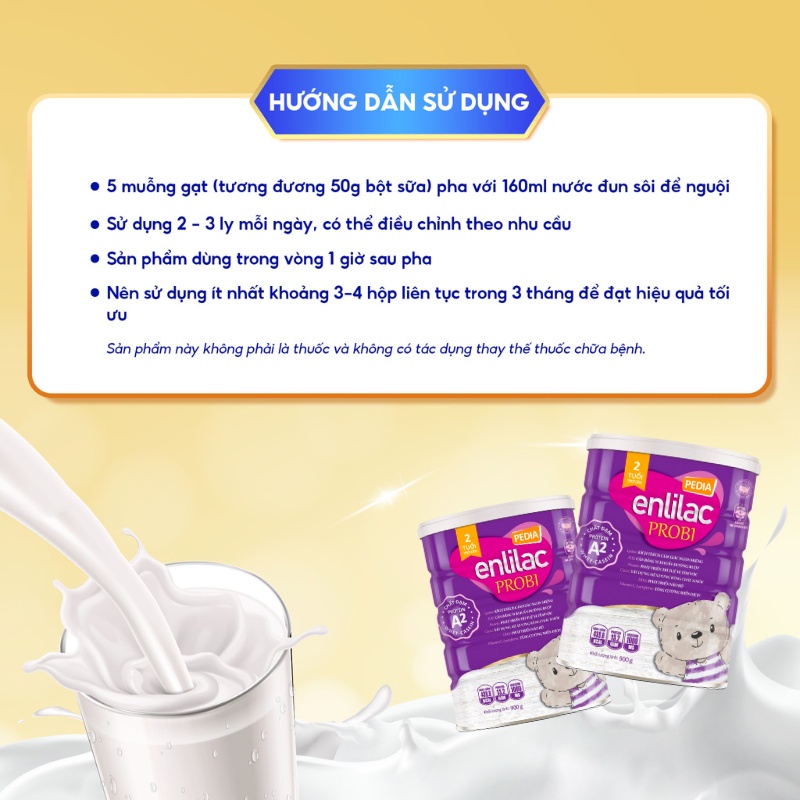 Bộ 6 Hộp Sữa Bột Cho Bé Thấp Còi, Chậm Lớn Enlilac Probi Protein A2 Pedia Giúp Ăn Ngon Tiêu Hoá Tốt Hộp 900g