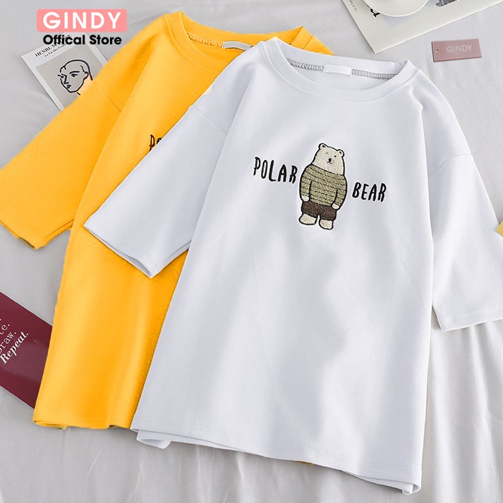 Áo phông in hình nữ GINDY cổ tròn unisex basic tay lỡ chất liệu cotton thoáng mát thời trang xuân hè 2022 A044