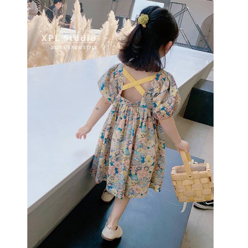 Đầm sườn xám cotton SANITKUN in hoa phong cách Trung Quốc thời trang mùa hè năm mới cho bé gái