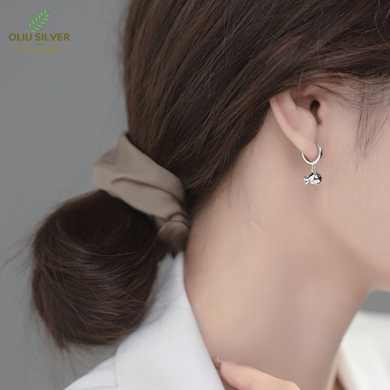 Bông Tai Bạc S925 Khoen Tròn Cá Nhí  Dễ Thương | Khuyên Tai Nữ Trang Sức Bạc Thời Trang