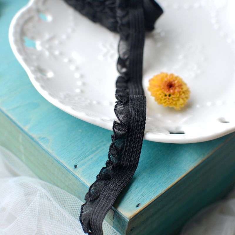 Cuộn ruy băng ren màu đen co giãn dùng may quần áo / làm đồ thủ công Diy cao cấp