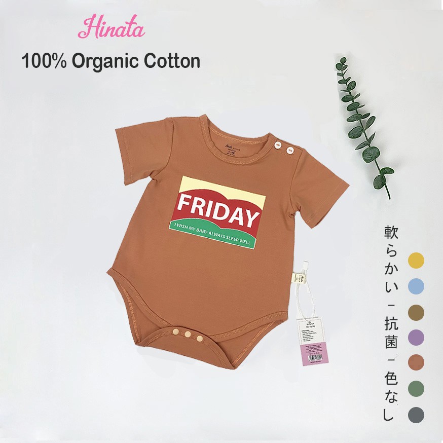 Bộ bodysuit tay ngắn, 100%  cotton thoáng mát, hút mồ hôi - Day by day BF01 - Thương hiệu Hinata Nhật Bản