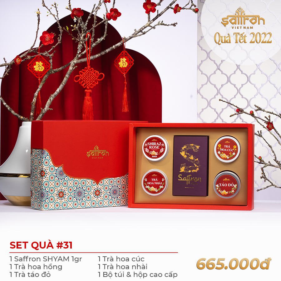 Bộ quà Nhụy hoa nghệ tây Saffron Việt Nam kèm quà tặng và trà hoa cao cấp