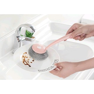Bàn chải thép chà nồi rửa chảo chén bát tay cầm dài tiện dụng cho nhà bếp