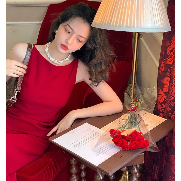 Đầm Lửng Không Tay Cổ Tròn Hở Vai Thời Trang Mùa Hè Hàng Mới Dành Cho Nữ