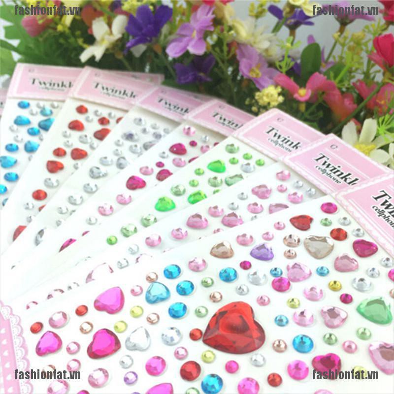 [Iron] 1Sheet Heart Rhinestones Phone Car Art Craft Diy Scrapbooking Stickers Kids Toys Gift [VN]