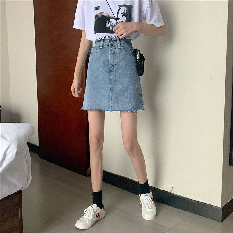 Chân Váy Jeans Denim Lưng Cao Thời Trang Hàn Cho Nữ