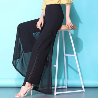 quần chiffon ống rộng xẻ tà