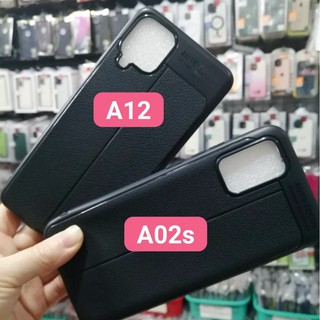 Ốp lưng dẻo Samsung Galaxy A02/ A12, A02S Vân giả da Auto Focus chống sốc ( Đen )