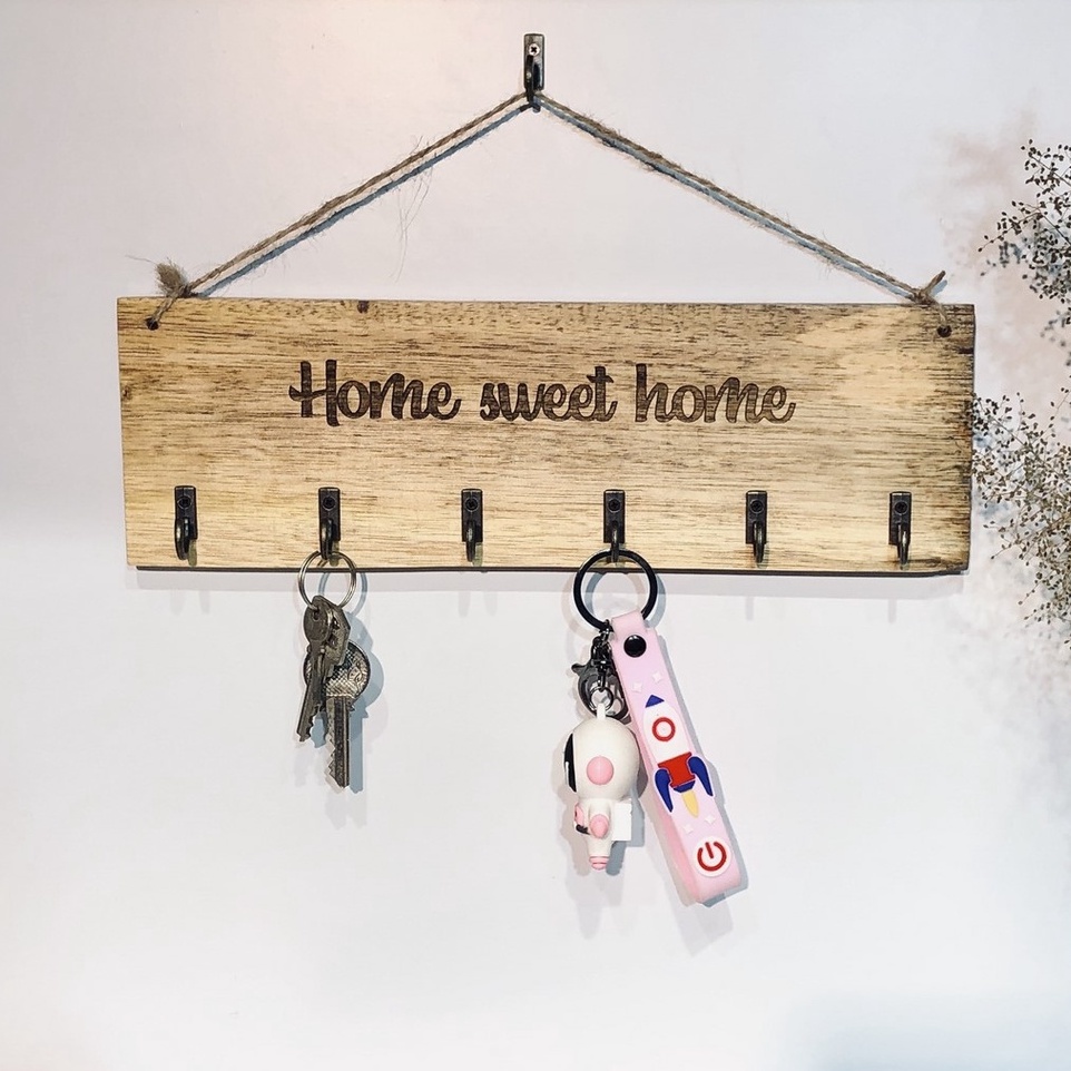 Bảng Treo Chìa Khóa Gỗ Tự Nhiên Decor, Móc Treo Chìa Khóa Gỗ