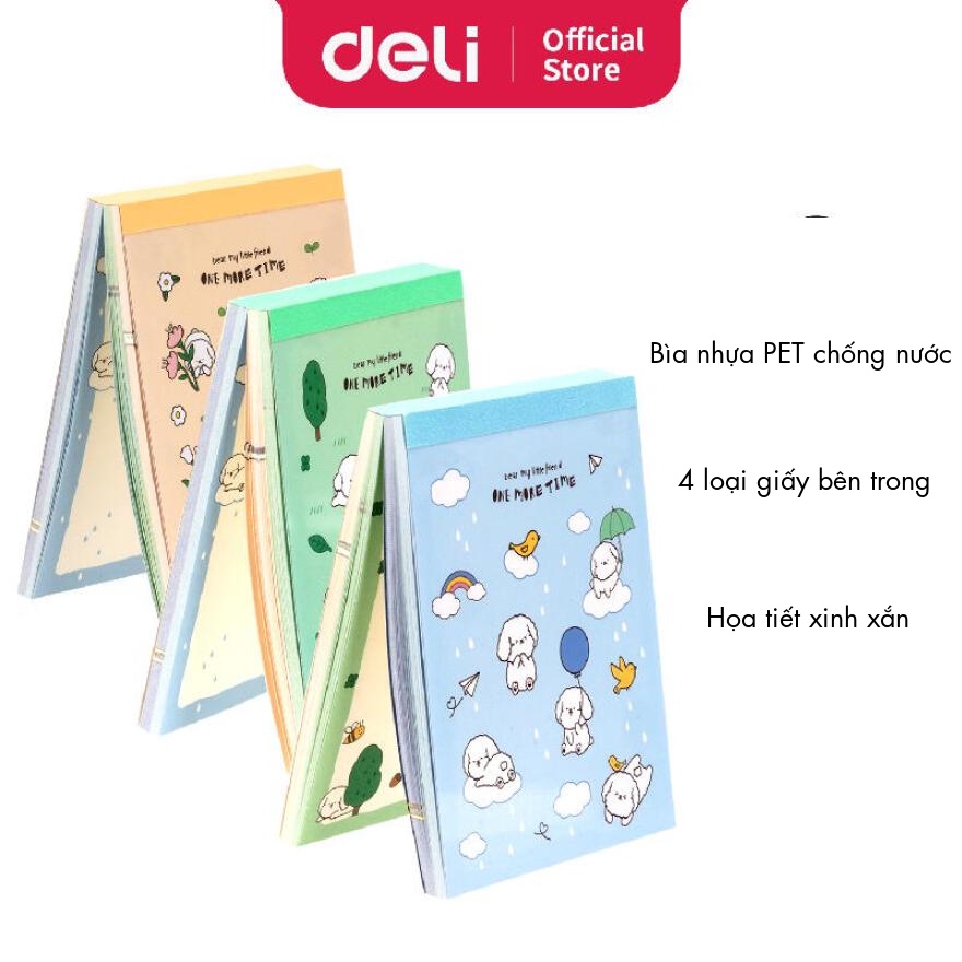 Giấy note ghi chú hoạt hình Deli - 100 tờ - Vàng/ Xanh Dương/ Xanh Lá - 21718