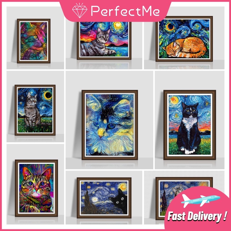 Bộ tranh đính đá 5D họa tiết chú mèo dễ thương độc đáo kích thước 30x40cm