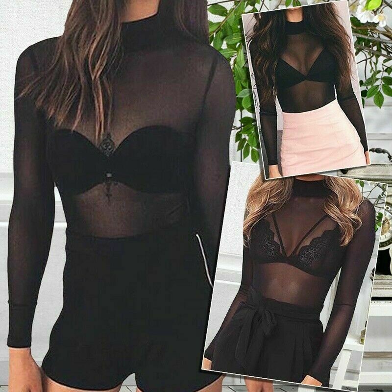 [Mã FASHIONT4WA2 giảm 10K đơn 50K] Áo thun dài tay thiết kế dạng lưới xuyên thấu quyến rũ cho nữ | BigBuy360 - bigbuy360.vn