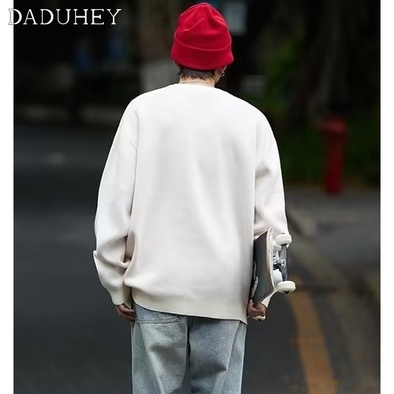 DaDuHey Men's Round Neck Autumn All-Matching Hoodie Casual Thin Loose-Fitting Non-Hoodie Pullover Sweater Top