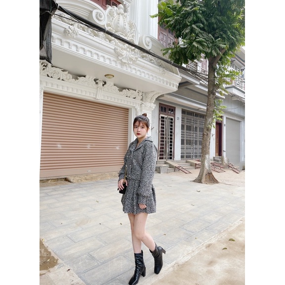 Set dạ tiêu khuy ngọc mix chân váy xếp ly ( kèm ảnh thật ) | BigBuy360 - bigbuy360.vn