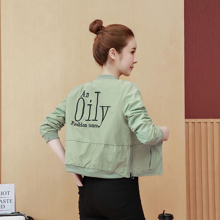 Áo khoác bóng chày dáng rộng thêu chữ thời trang xuân thu mới 2021 cho nữ