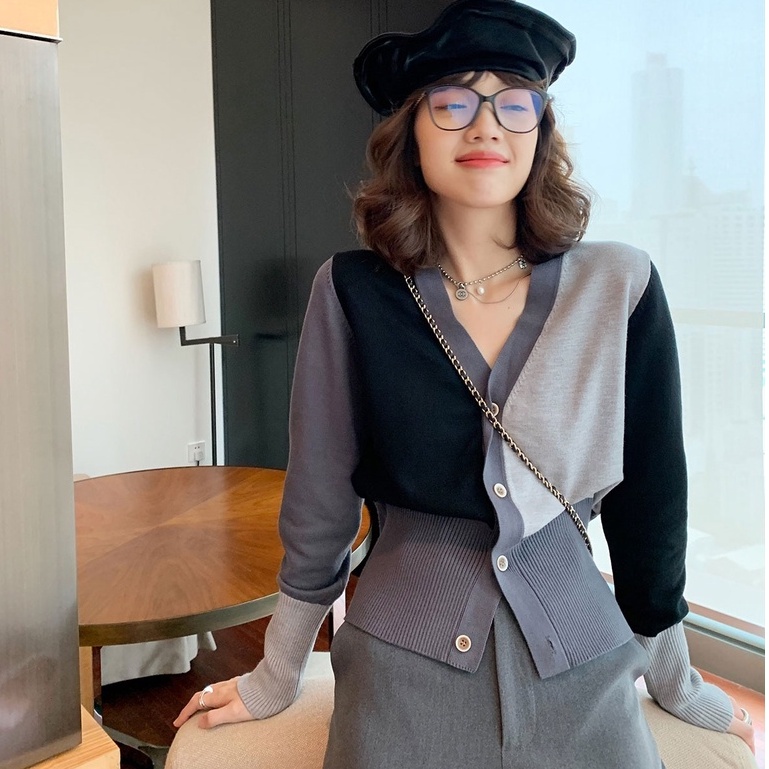 Áo khoác cardigan dệt kim ZHELIHANGFEI tay dài cổ chữ V phong cách phương Tây thời trang cho nữ