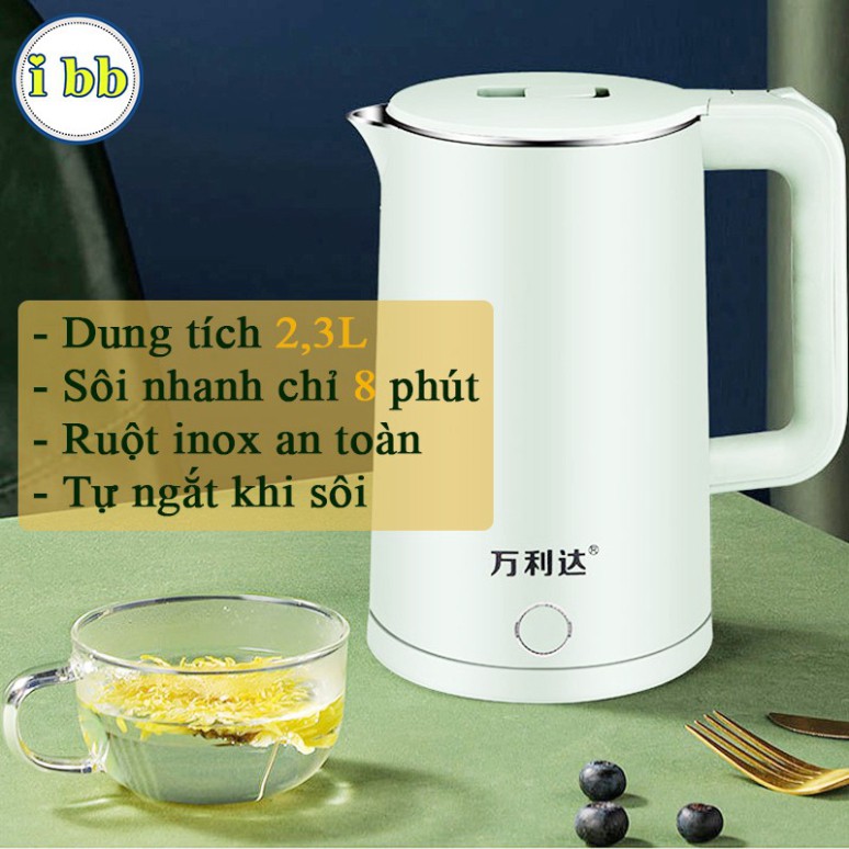 Ấm đun nước ấm siêu tốc inox cao cấp dung tích 2,3L sôi nhanh trong 8 phút_ibb