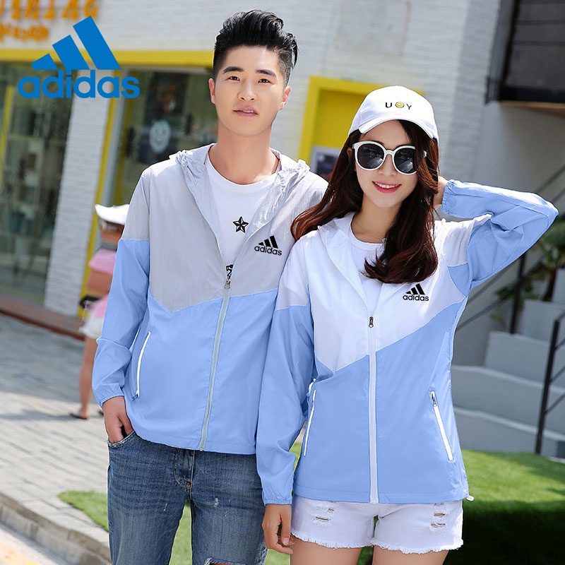 Áo khoác thể thao Adidas siêu nhẹ thoáng khí phối mũ trùm đầu thời trang cho nam nữ